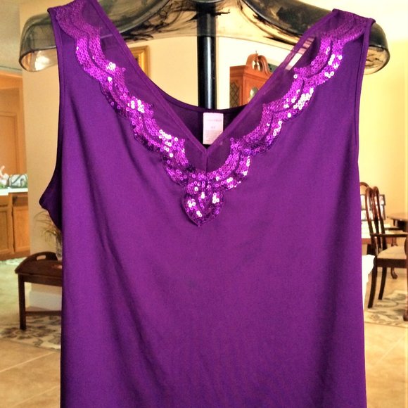 NWT Cabernet Plum (Purple) Sequined Tank Top - XL - Picture 1 of 5